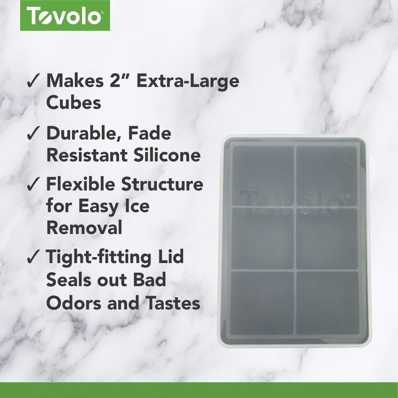 Tovolo صينية ثلج كبيرة 2 بوصة من توفولو مع غطاء باللون الرمادي الفحم لصنع مكعبات الثلج للمشروبات الكحولية والسموذي، قالب مكعبات ثلج مربع كبير من السيليكون لصينية الفريزر لصنع مكعبات مثالية خالية من BPA وآمنة للغسل في غسالة الصحون - Image 3